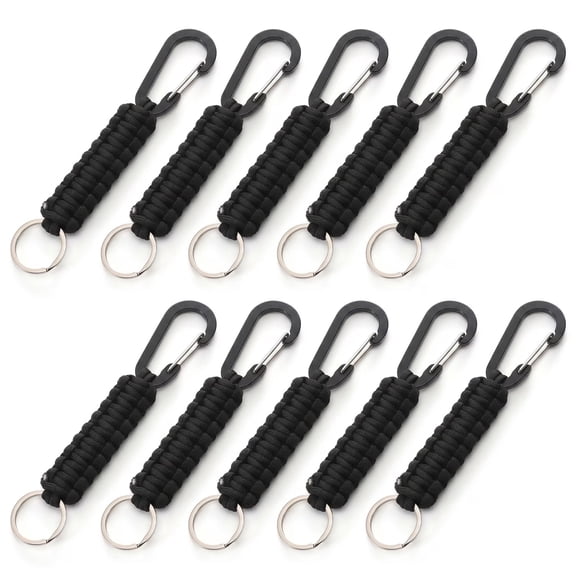 10 Pack Paracord Keychain with Carabiner Clip, Braided Survival Key Lanyard for Outdoor & Daily Keys