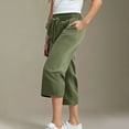 thumbnail image 4 of Juslio Girls Pants Girls Casual Kids Straight Leg Drawstring Waist Loose Comfy With Pockets（Army Green Capris， 4 Years）, 4 of 9