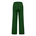 thumbnail image 3 of Ladies Pants Casual Solid Color Loose Linen Drawstring Elastic Waist Pocket Straight Leg Woman Pants Dark Green L, 3 of 3