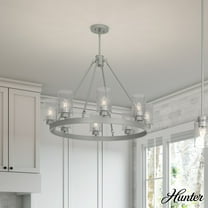 Hunter - Hartland 8-light Matte Silver, Large Chandelier, Dimmable, Casual Style, Wagon Wheel Shaped, for Bedrooms, Dining, Living Rooms - 19010