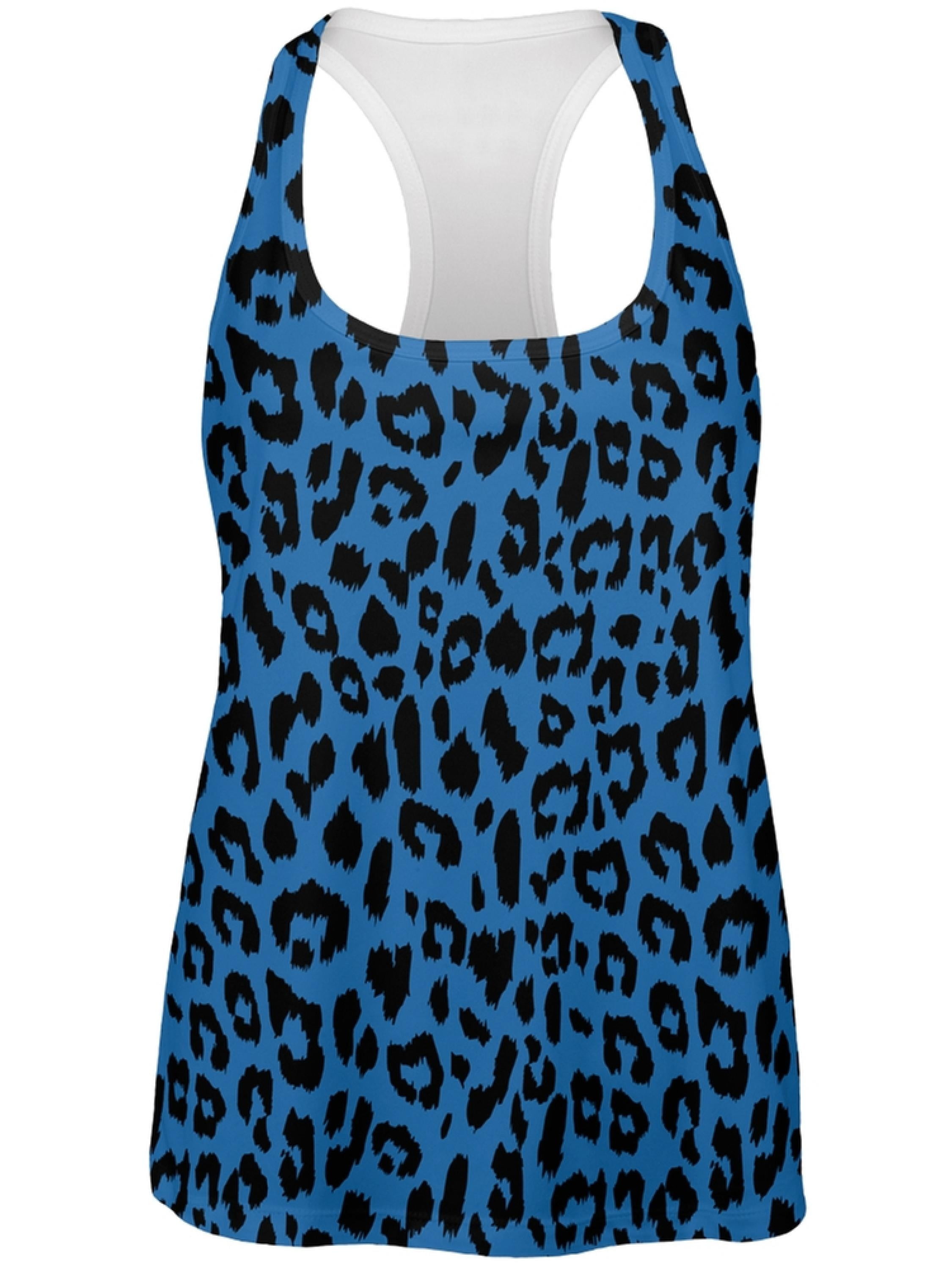 Blue Cheetah Print All Over Womens Work Out Tank Top