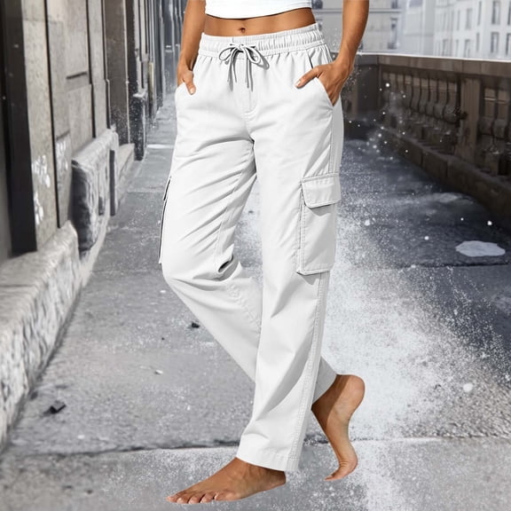 JOANKDMI Hiking Cargo Pants for Women Lightweight Quick Dry Outdoor Trousers with Multi Pockets Elastic Waist Drawstring Relaxed Fit Casual Work Athletic Pants