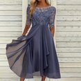 thumbnail image 2 of LNGOOR Robes d'Invitée de Mariage pour Femmes Automne Manches Mi-Longues en Maille Dentelle Robe de Soirée Formelle Ligne A Évasée Cocktail Midi Robes, 2 of 6