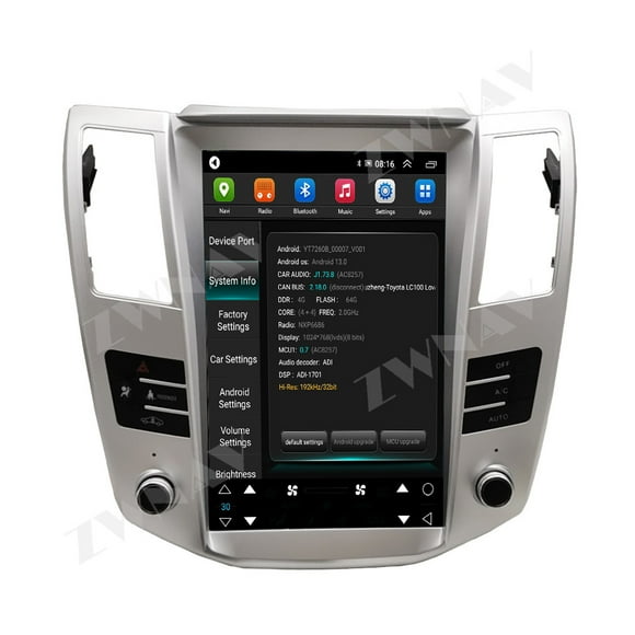 ZWNAV radio de Voiture 12,8 Pouces pour Lexus RX330 2004-2008 Android 13 CarPlay Lecteur Multimédia GPS de Navigation Unité Principale