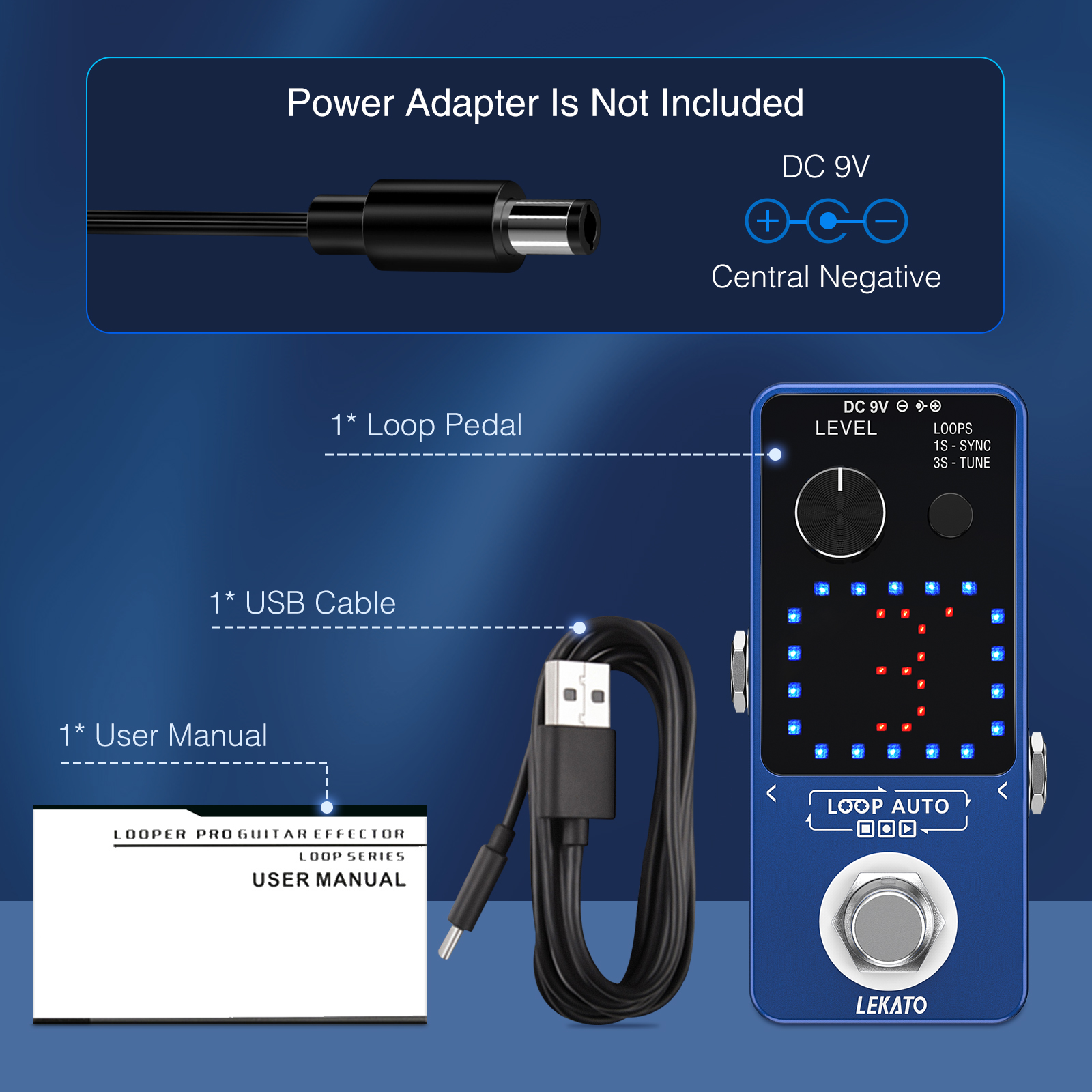 LEKATO Looper Pedal Guitar Looper Pedal with SYNC & Tuner Function Loop Pedal with LED Screen Looper Pedal for Electric Guitar Bass Unlimited Overdubs 3 Loops 18 Minutes Record Time