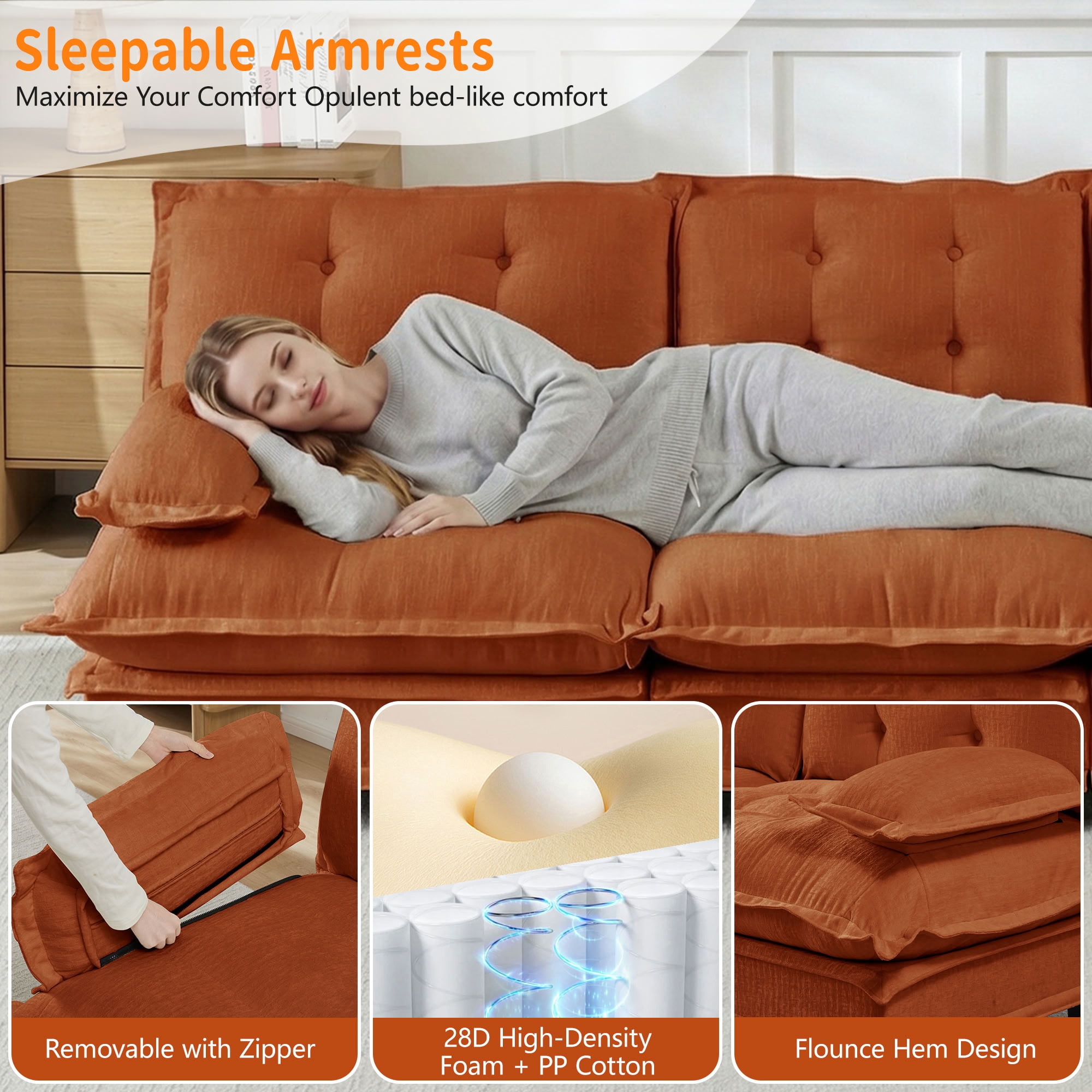 MAYEERTY 77 Inch Modular Loveseat, 2-Seater Cloud Chenille Sectional Couch, Solid Wood & Metal Frame for Living Room Bedroom Apartment