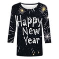 thumbnail image 4 of Feancey Christmas Happy New Year 3/4 Sleeve Tops for Women Holiday Casual Letter Print Dressy Blouse Festive Crewneck Loose Pullover Party Shirts Multicolor XXXL, 4 of 5