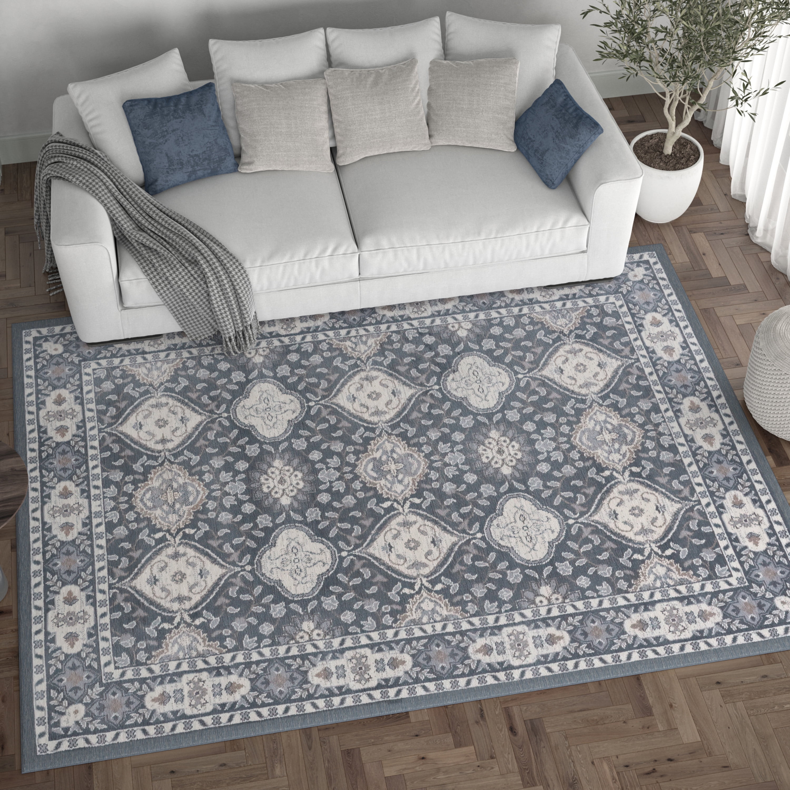 Madison Traditional 5' x 7' Dark Gray and Cream Polypropylene Indoor Area Rug