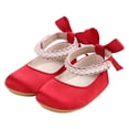 thumbnail image 4 of Zanarzt Soft Sole Baby Shoes Infant Baby Girls Mary Jane Flats Non Slip Rubber Sole with Bownot Toddler First Walkers Princess Wedding Dress Shoes Red,US 3.5, 4 of 6