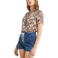 thumbnail image 4 of MODA NOVA Junior's Floral Print Ruffle Tie Neck Short Sleeve Casual Blouse Pink S, 4 of 5