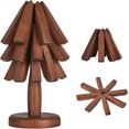 thumbnail image 1 of Salvamanteles de madera para platos calientes, 3 piezas de manteles de madera plegables naturales, juego de salvamanteles de madera de nogal, regalo de inauguración de la casa, 1 of 7