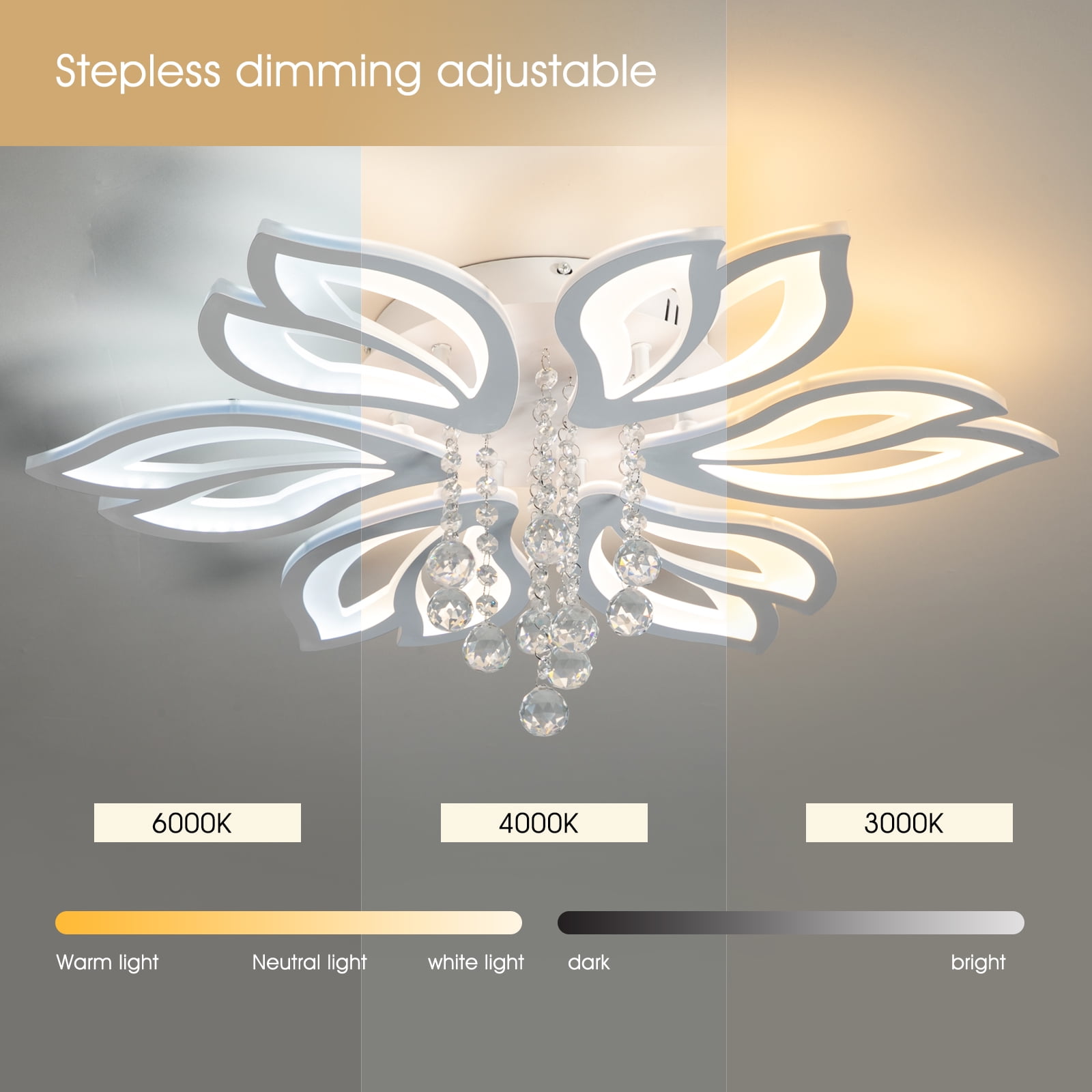 Garwarm Dimmable Modern Ceiling Light, 56W LED Flower Ceiling Lamp, White Acrylic Flower Light Fixture, 6-Head Flush Mount Chandelier Ceiling with Remote, Ideal for Bedroom Kitchen Dining Room