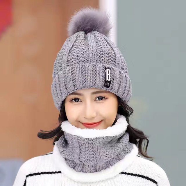 Gorros tejidos de invierno 2022 para mujer, gorros gruesos y cálidos para mujer, gorro tejido con letras para mujer, gorros, conjuntos para montar al aire libre Gao Jinjia LED