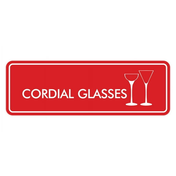 Signs ByLITA Standard Cordial Glasses Door or Wall Sign Easy Installation | Durable Construction | Kitchen Essentials | Hygiene | AirBnB Signs Sign (Red) - Large