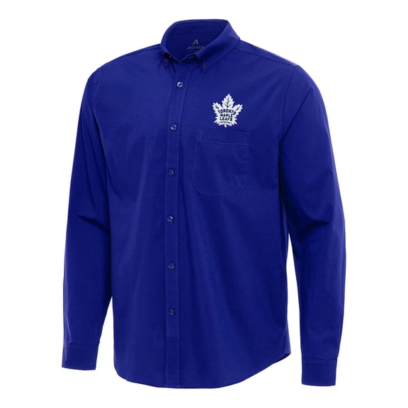 Men's Antigua Royal Toronto Maple Leafs Flight Woven Tri-Blend Long Sleeve Button-Down Shirt