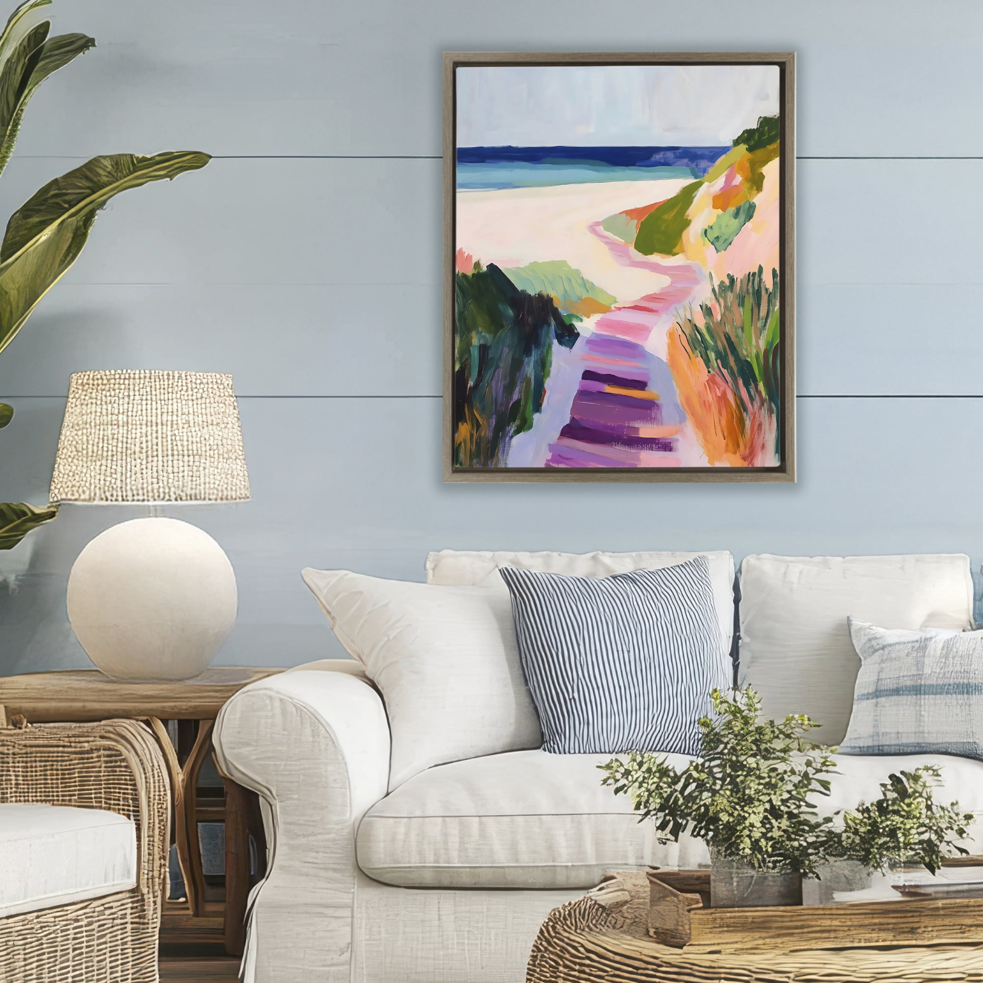 Stupell Industries Pastel Beach Pathway to Shore Brown Framed Floater Canvas Wall Art, design by The Prints Vibe