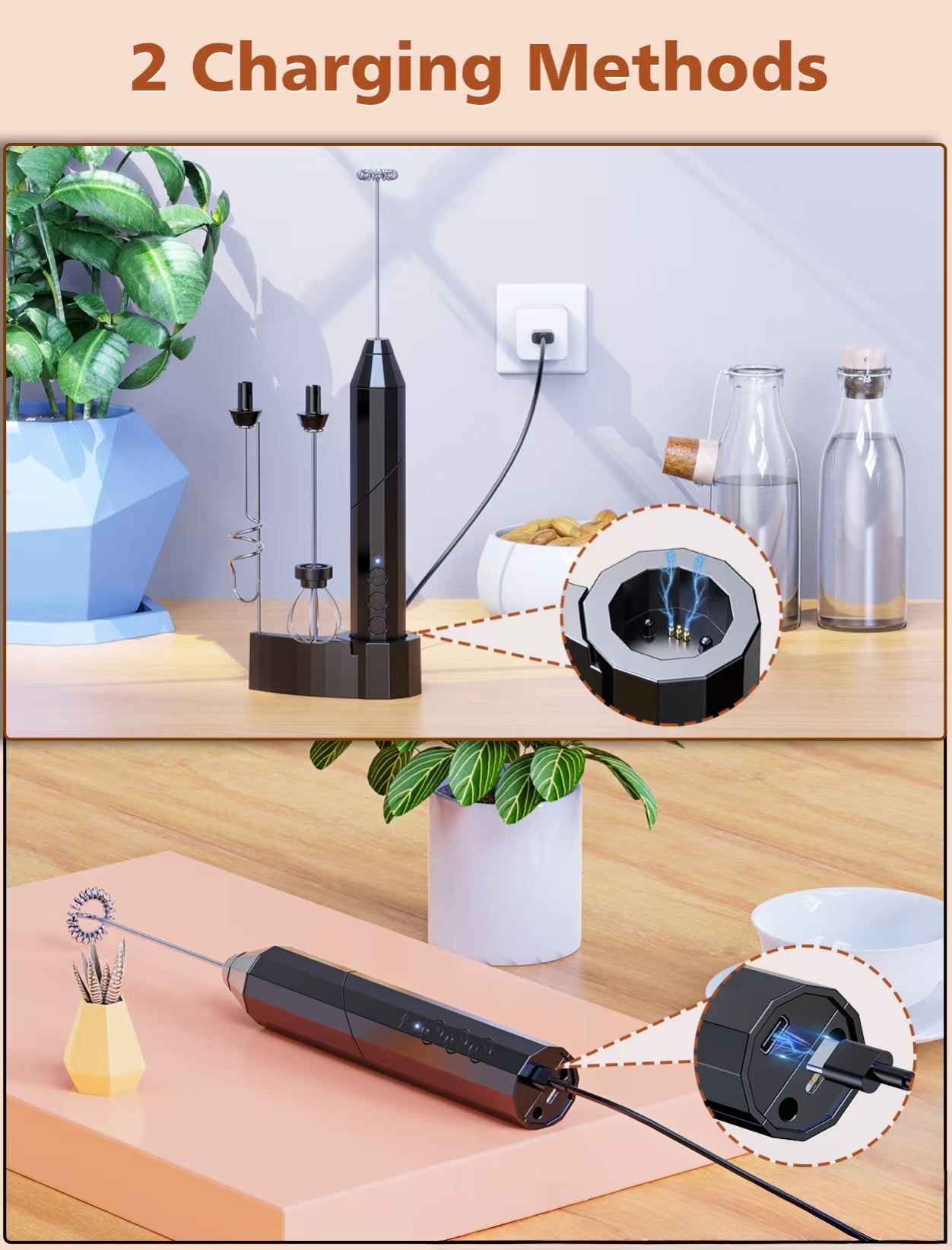 Electric Milk Frother Stainless Steel Coffee Cream Electric Milk Frother Egg Beater Portable Mixer