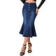 thumbnail image 1 of Falda de cola de pez INSPIRE CHIC para mujer, falda maxi de mezclilla desgastada, talla XL, negra y azul, 1 of 6