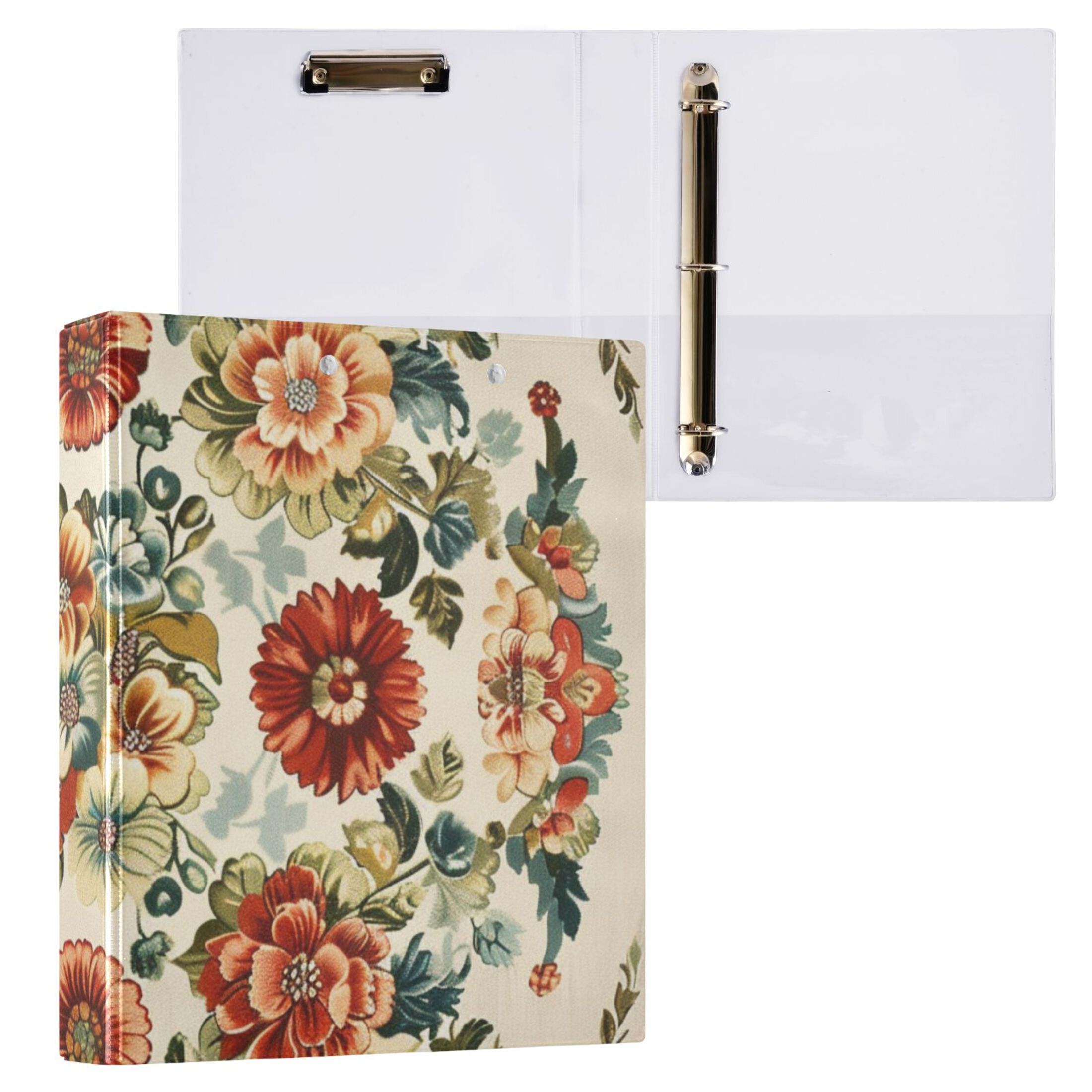 Vintage Medallion Floral Flowers 3 Ring Binders 1.5 inch Hardcover File Folders with Interior Pockets A4 Size Organizer for School Office Hospital