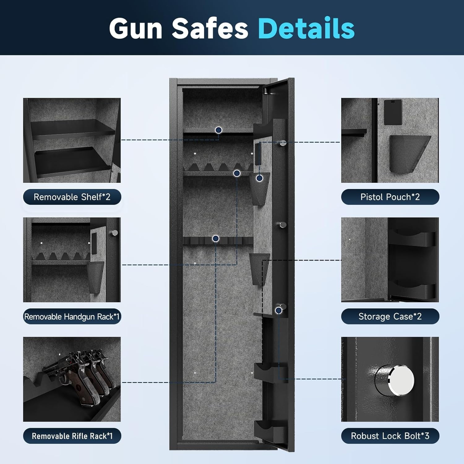 KAER 8-10 Gun Safe, Large Assembled Rifle Safe, Gun Cabinet with Removable Shelf and Pistol Rack