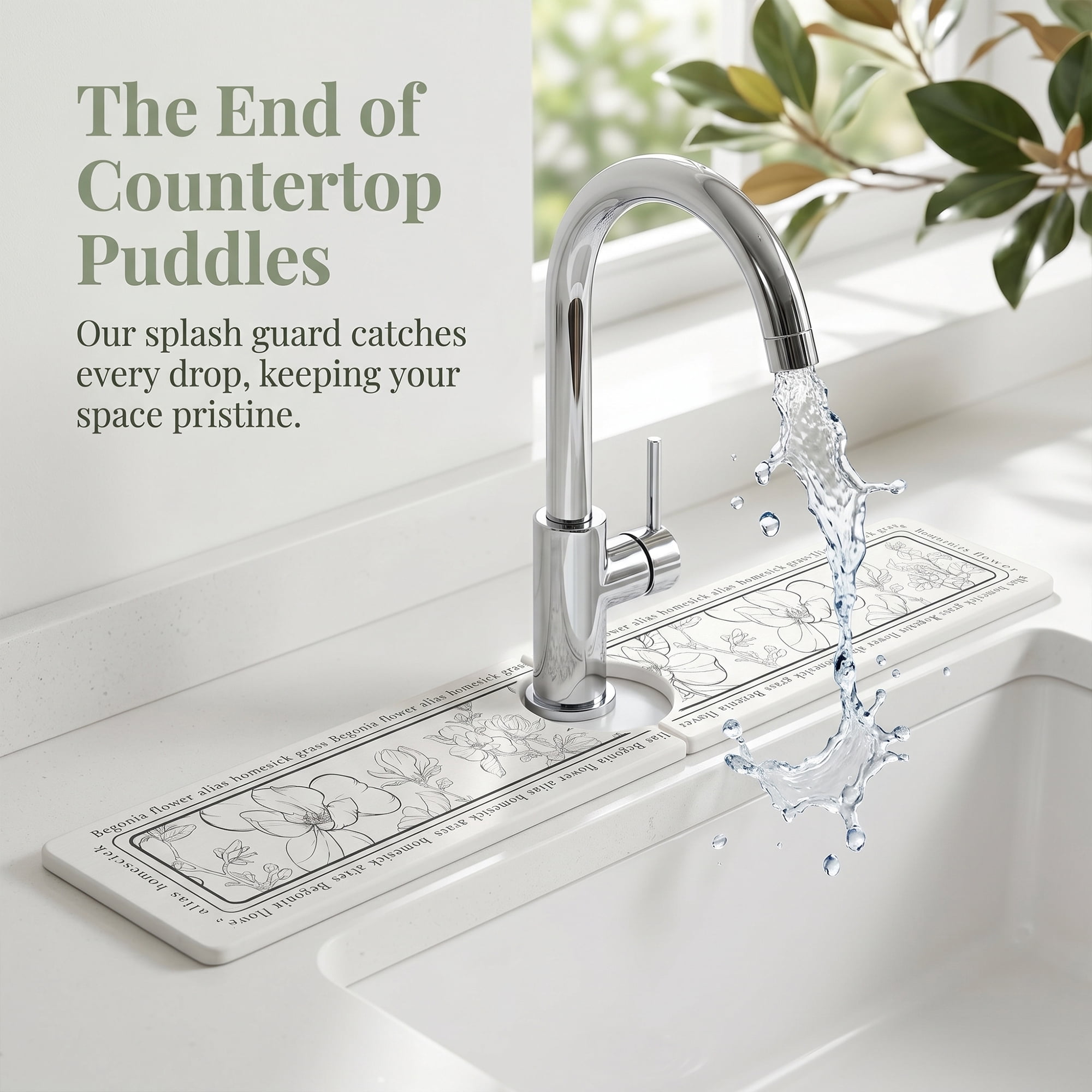 Unique Bargains Faucet Mat Versatile Kitchen Sink Mat for Home Flower 23.6*3.9 in