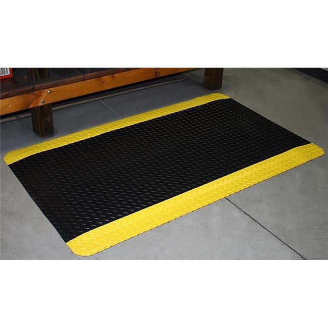 Durable Vinyl DiamondDek Sponge Industrial AntiFatigue Floor Mat 3 x 5 Black with Yellow