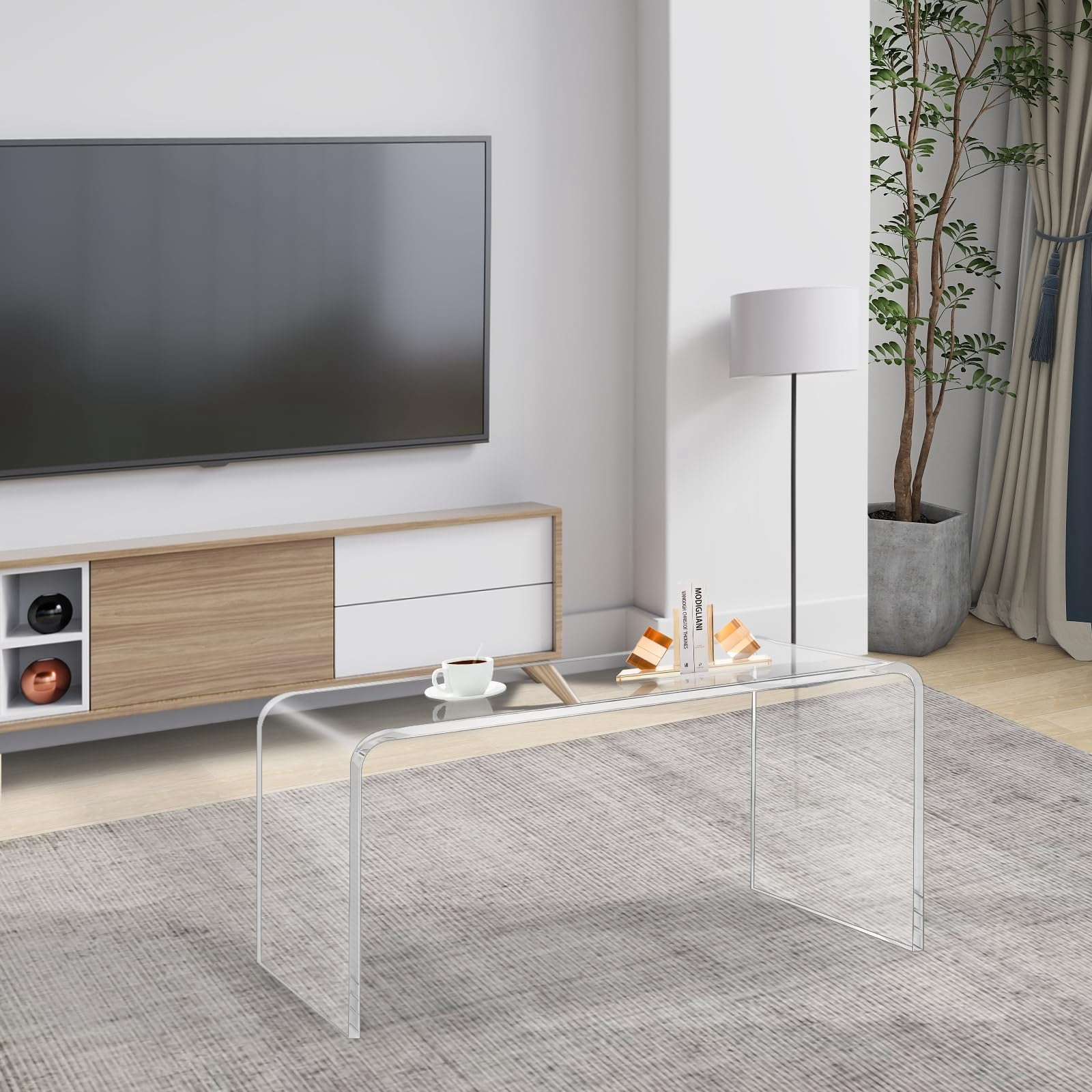 VDGPWA 32" Rectangle Waterfall Coffee Table, 0.6" Thick All Acrylic, Clear