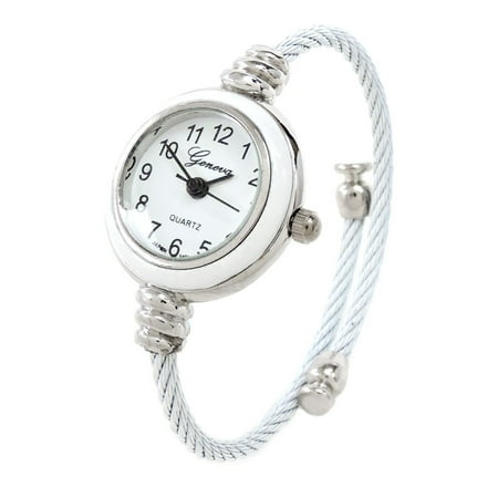 - White Silver Geneva Cable Band Women's Small Size Bangle Watch