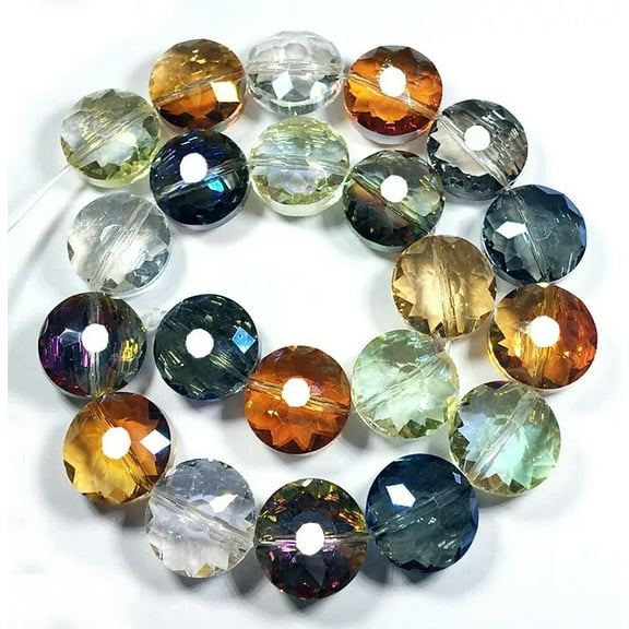 U8MO 14mm Faceted Pretty AB Multi-color Crystal Quartz Coin Loose Beads 12pcs