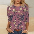 thumbnail image 2 of VBTAPA 3/4 Length Sleeve Shirts for Women Fashion 2025 Boho Summer Blouses Casual Loose Crewneck Tee Tops Limited Time Sales Multicolor M, 2 of 6