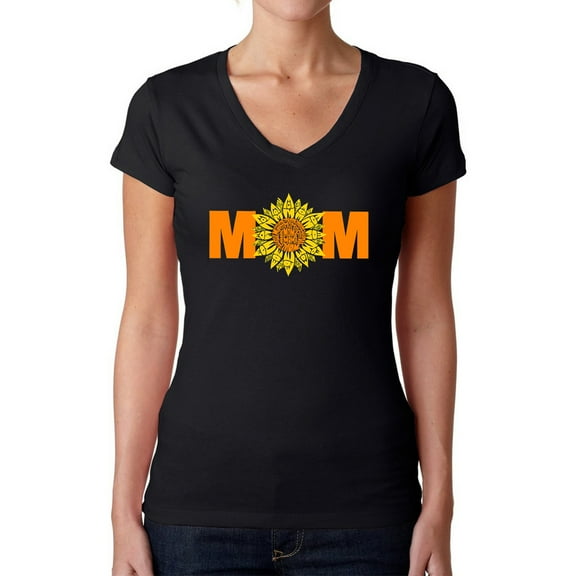Women's Word Art V-Neck T-Shirt - Mom Sunflower