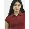 thumbnail image 4 of No Boundaries Button Front Cropped Polo Shirt, Women's, 4 of 5