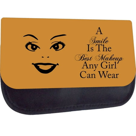 A Smile is the Best Makeup Any Girl Can Wear-Gold - Black Medium Sized Cosmetic Case - Makeup Bag - Nylon Lined - with 2 Zippered