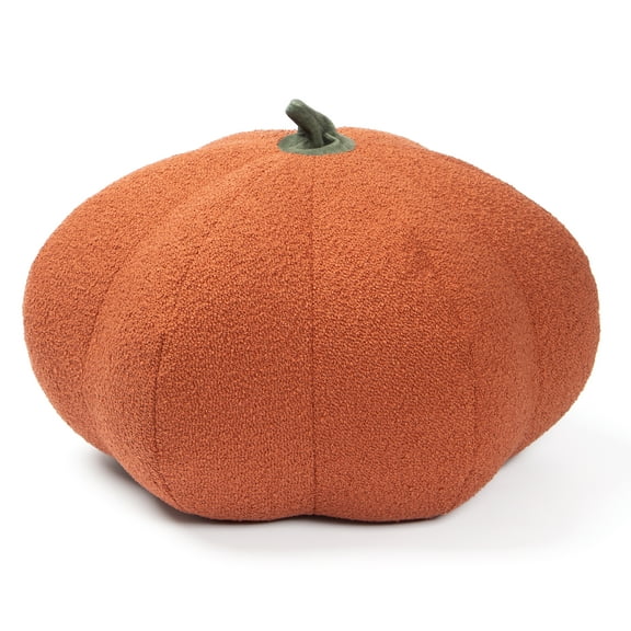 Jaxx Pumpkin Pouf - Luxurious Ottoman for Fall & Halloween Décor - Boucle Terra Cotta