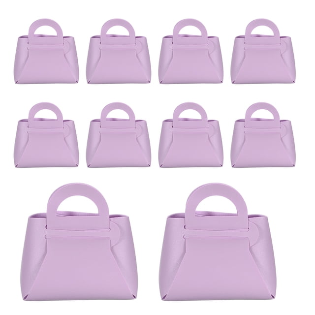 10Pcs Cajas de regalo de cuero PU con asas, bolsa de regalo de fiesta de 4 x 2 x 4.3 pulgadas con cinta, morado