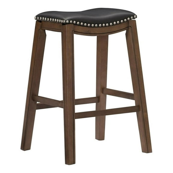 Pemberly Row 30.75" Transitional Faux Leather Saddle Bar Stool in Black
