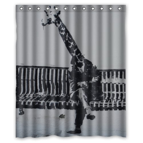 Little Giraffe Peeping from a Broken Wall 60X72" Fabric Shower Curtain Liner 