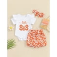 thumbnail image 2 of vera natura Baby Girl Summer Outfits Letter Embroidered Short Sleeve Rompers Floral Print Shorts Headband 3Pcs Clothes Set, 2 of 9