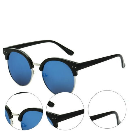 MLC Eyewear Urban Fashion Horn Rimmed Round Frame Reflection Lens Sunglasses