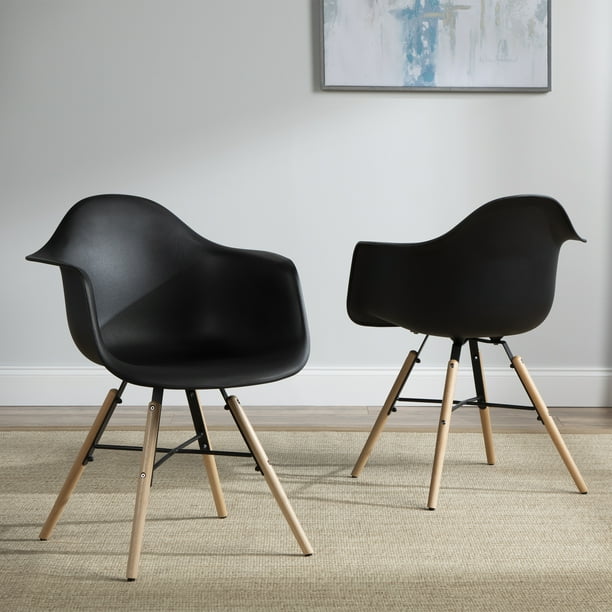 OFM 4 Mid Century Modern Plastic Molded Dining Chairs, Wood Legs