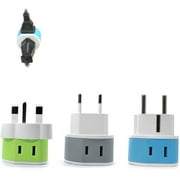 Full European Travel Adapter Set by OREI - Dual Input American to Europe, Germany, England, Spain, Italy, Iceland, France, (Type G, E/F, Type C) - 3 Pack, Safe Grounded Use for Cell Phones, Laptops