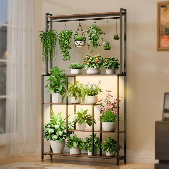 Large Plant Stand Indoor with Grow Light , 72" Tall Heavy-Duty Metal Display Rack Shelf