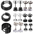 thumbnail image 1 of Juego de 9 pares de pendientes minimalistas de aro con circonitas para cartílago femenino., 1 of 6