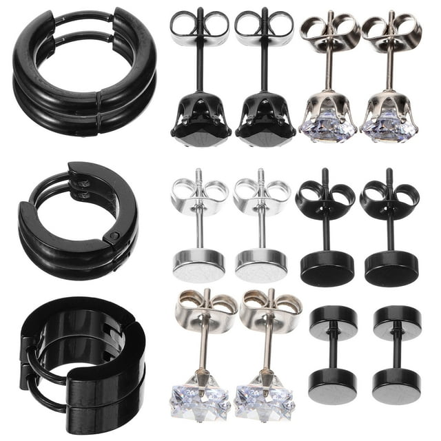 Juego de 9 pares de pendientes minimalistas de aro con circonitas para cartílago femenino.