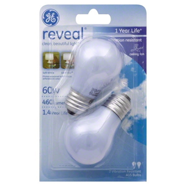 GE Reveal 60 watt A15 Incandescent Ceiling Fan Bulb, 2 Pack Walmart