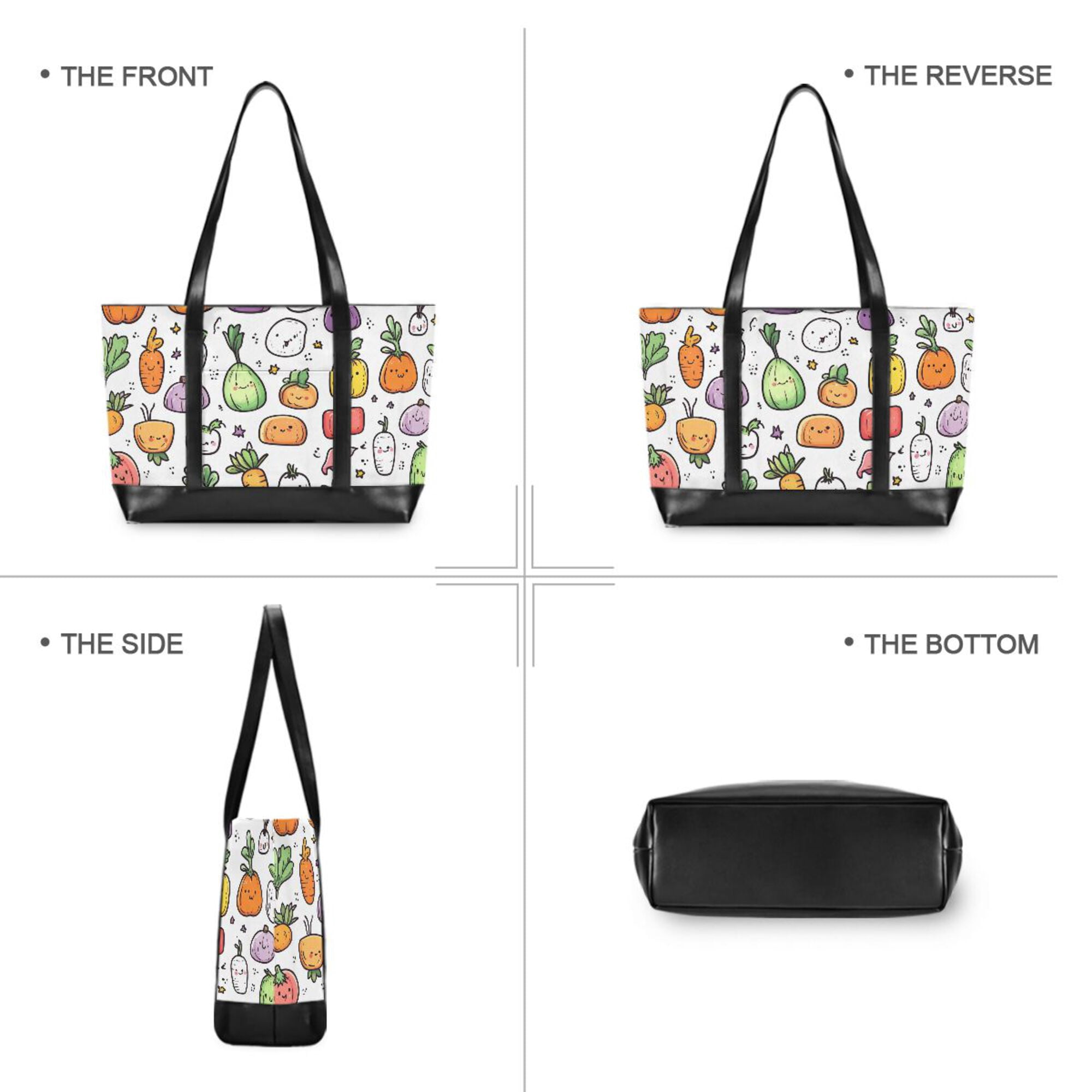 FORMRS Canvas Laptop Tote Bag for Women with 15.6" Computer Compartments Shoulder Handbag, Cute Vegetables