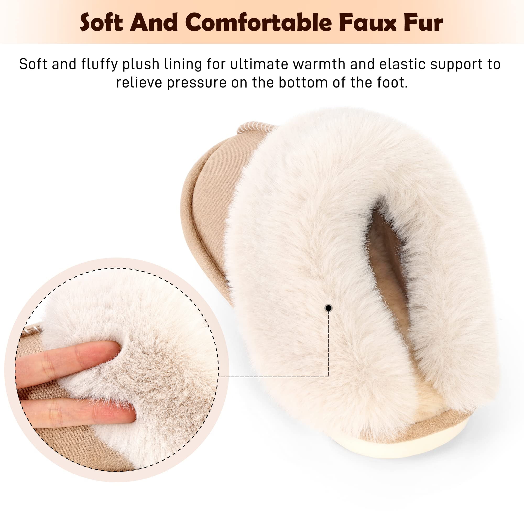 Womens Slippers Cozy Warm Winter Slip On House Shoes Fluffy Soft Memory Foam Comfy Faux Fur Plush Anti-Skid Indoor/Outdoor