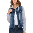 thumbnail image 4 of SKYLINEWEARS Women's Hooded Denim Jacket Long Sleeve Layered Drawstring Hoodie Washed Jean Jacket L-Blue X-Large, 4 of 6