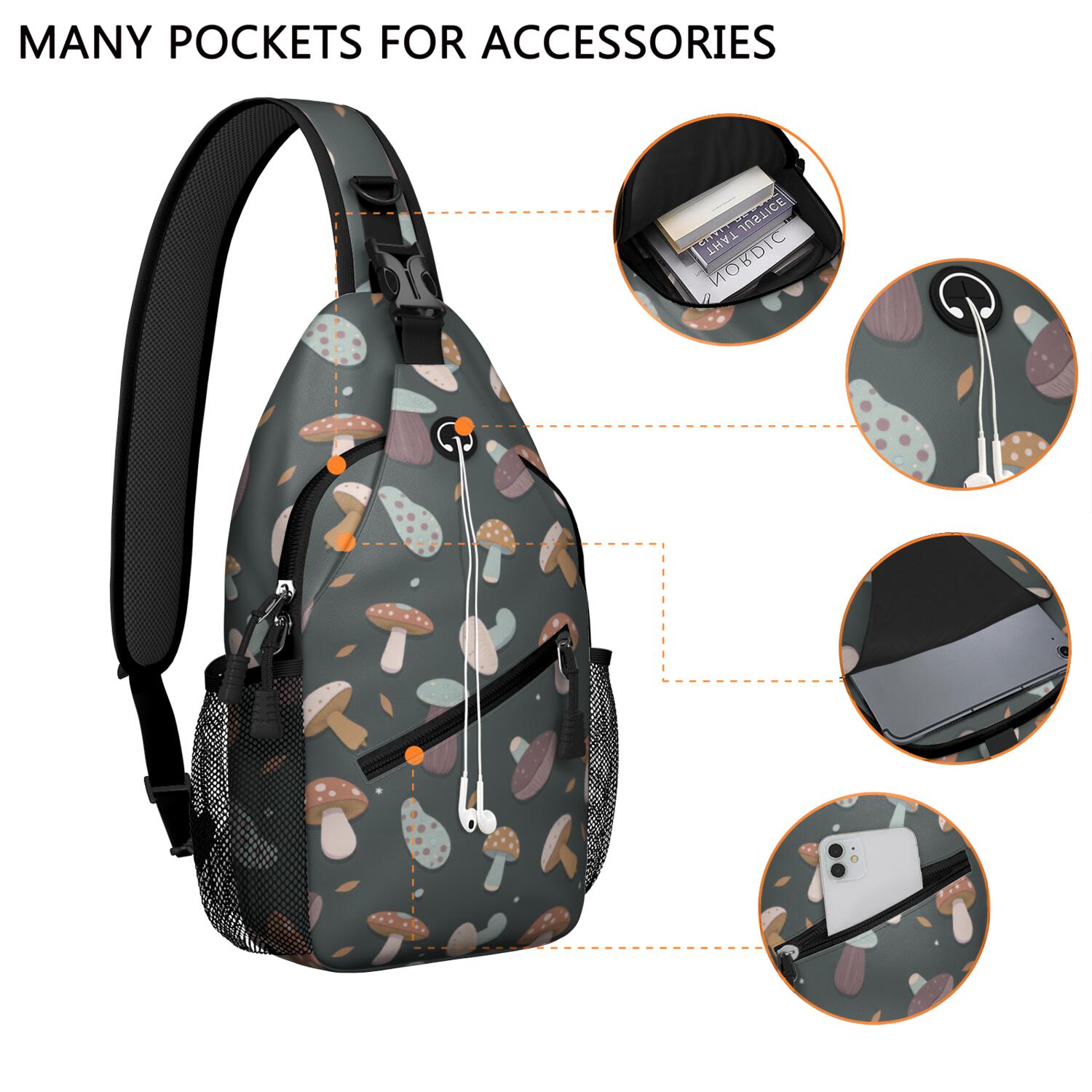 Sling Bag Mushroom Travel Sling Bag Backpack Purse for Men Women