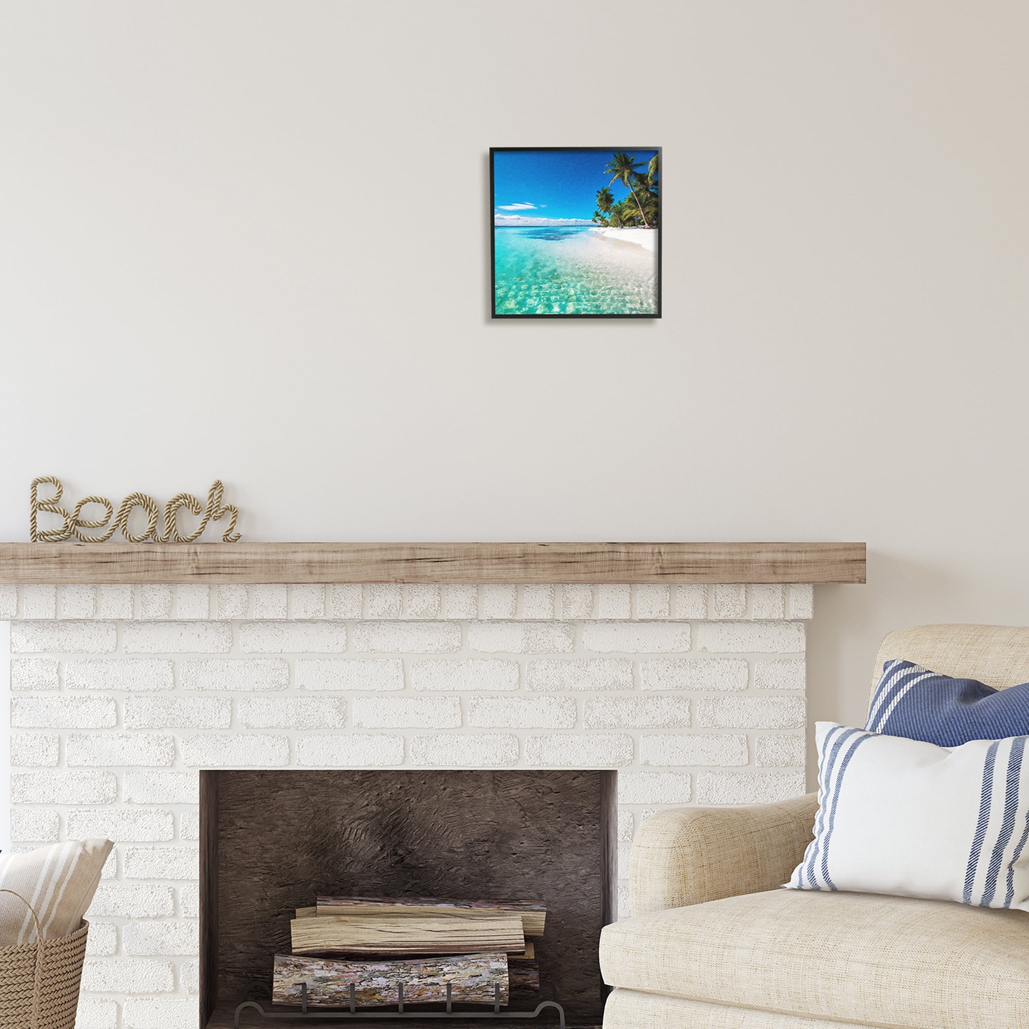 Stupell Industries Tropical Beach View Landscape Photography Black Framed Art Print Wall Art, 12 x 12